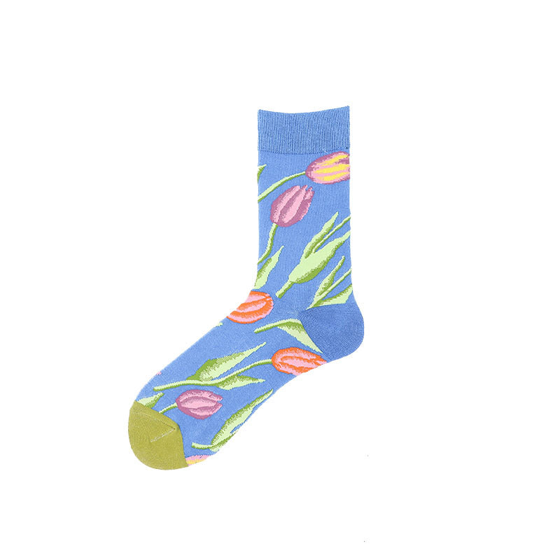 Chalier Mens Casual Crew Art Tulips Socks