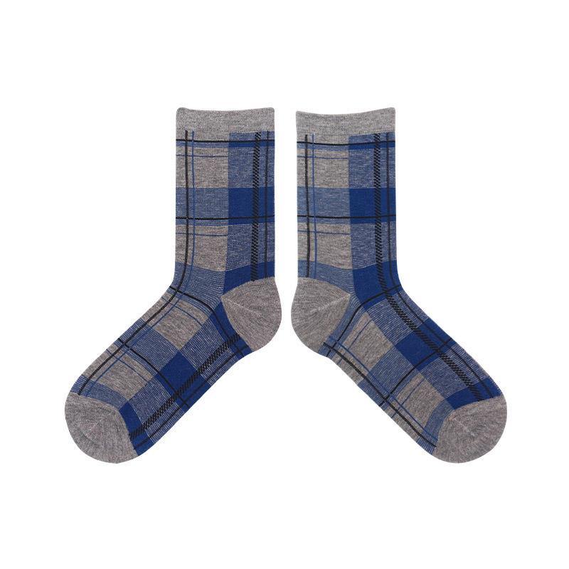 Womens Crew Happy Crazy Vintage Socks British Checkered Pattern Cartoon Sock Set - CHALIER