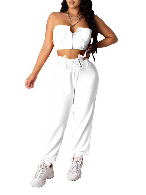 Women's Casual Sexy Strapless Tops and Pants Outfit Two Piece Set - CHALIER