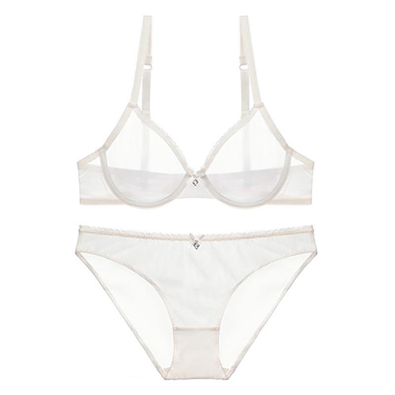 Sexy Lingerie Plus Size Ultra-thin WhiteTransparent Mesh Bra and Panty Set - CHALIER