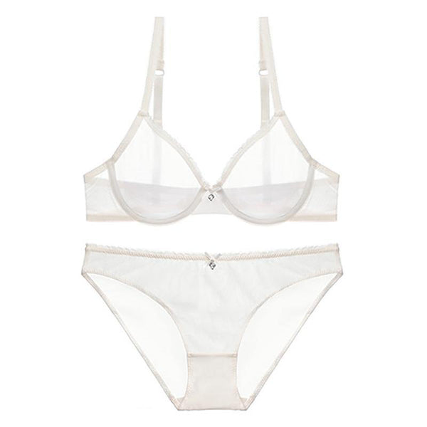 Sexy Lingerie Plus Size Ultra-thin WhiteTransparent Mesh Bra and Panty Set - CHALIER