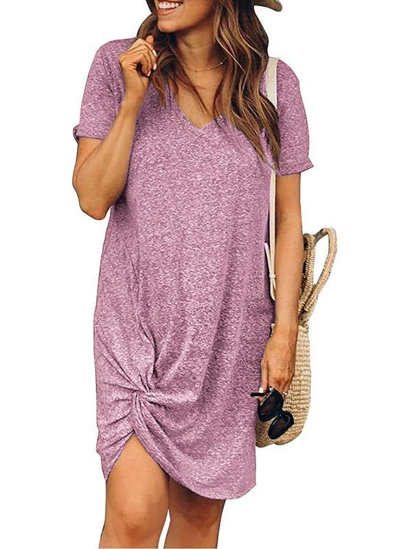 Women's Oversized Loose Basic T-shirt V-Neck Short Sleeve Dress Plus Size - CHALIER