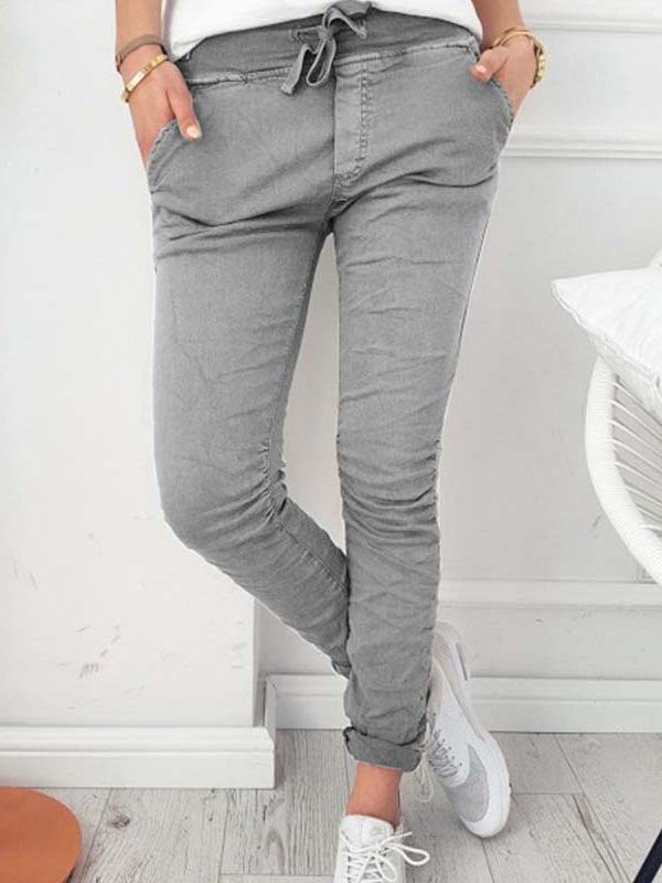 Women's Casual Stretch Cotton Leggings Solid Color Pants - CHALIER