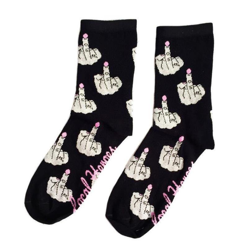 Womens Casual Funny Crazy Crew Socks Middle Finger Novelty Hip-hop Socks - CHALIER
