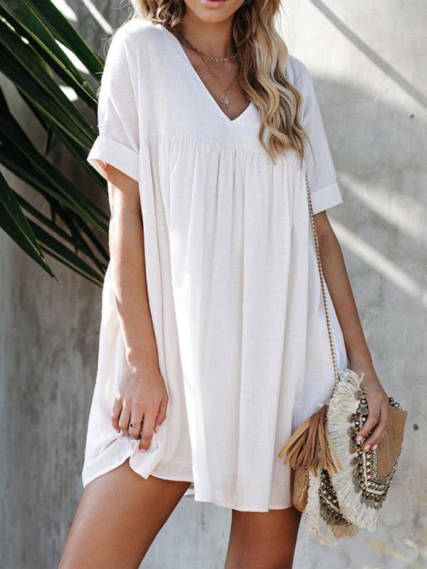 Women's Casual Plus Size V-neck Loose Mini Dress Holiday - CHALIER