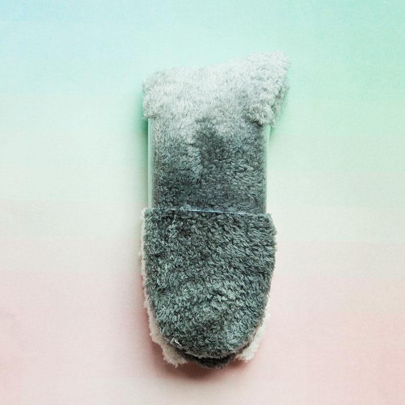 Womens Winter Warm Fuzzy Slipper Socks Gradient Color Family Couple Socks - CHALIER