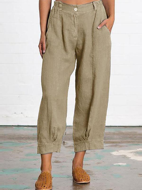 Women's Casual Loose Plus Size Cropped Trousers Linen Pants - CHALIER