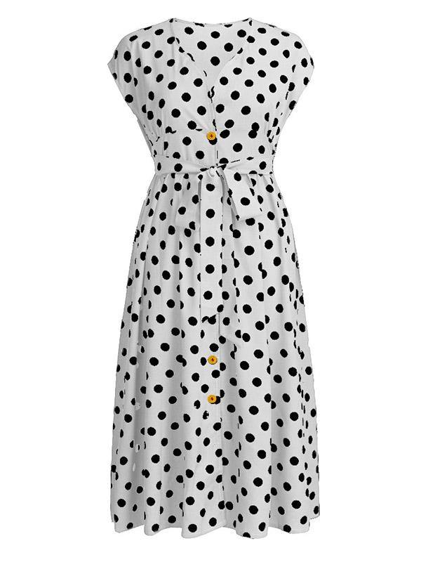 Women's Plus Size V-Neck Polka Dot A-line Dress - CHALIER