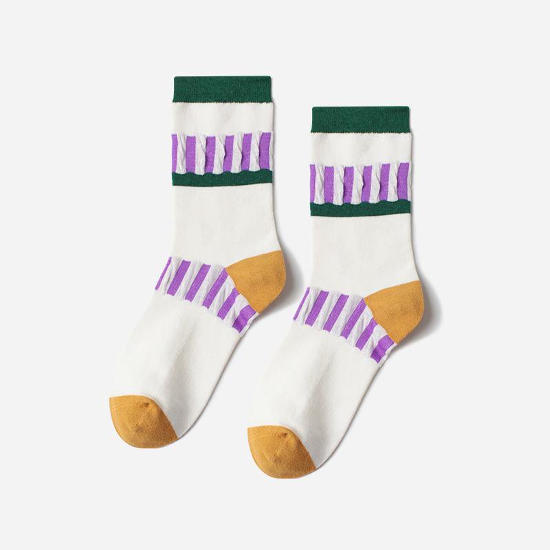 Womens Cotton Crew Breathable Color Plaid Socks - CHALIER