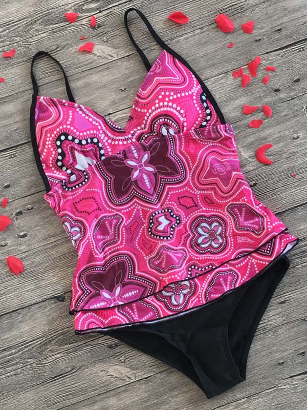 Women's Floral Prints Swimsuits Tankini Set Briefs Triangle Cup Plus Size