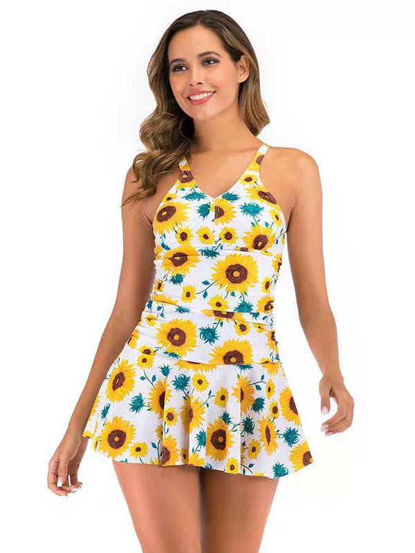 Women's Swim Dress Sunflowers One Piece Swimsuits