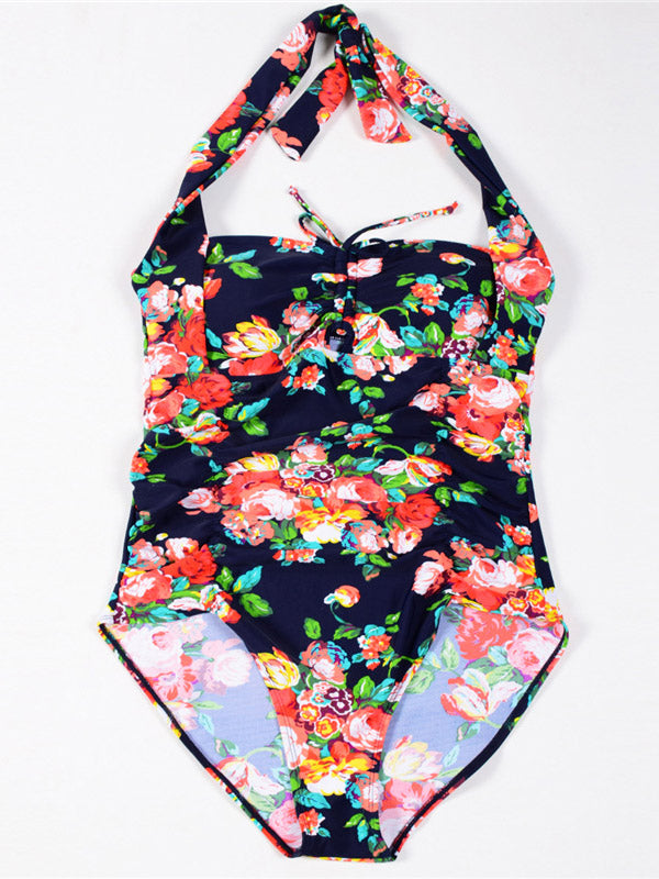 Women's Plus Size Swimsuits Floral Print Halter One Piece