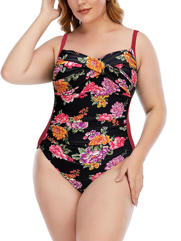 Women's Causal One Piece Plus Size Swimsuits Floral Prints