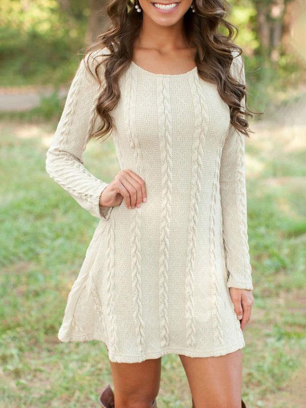 Women's Knitted Mini Dress Long-sleeve A-line Loose Casual Sweater Dress Plus Size - CHALIER