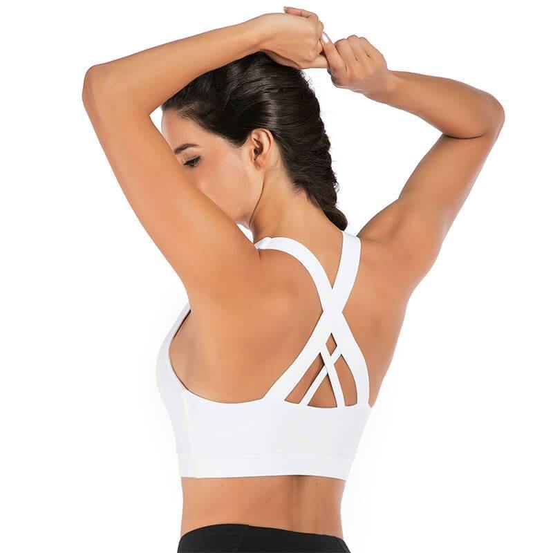 Sports Bra for Women Medium Support Criss-Cross Back Padded Yoga Bra with Removable Cups - CHALIER