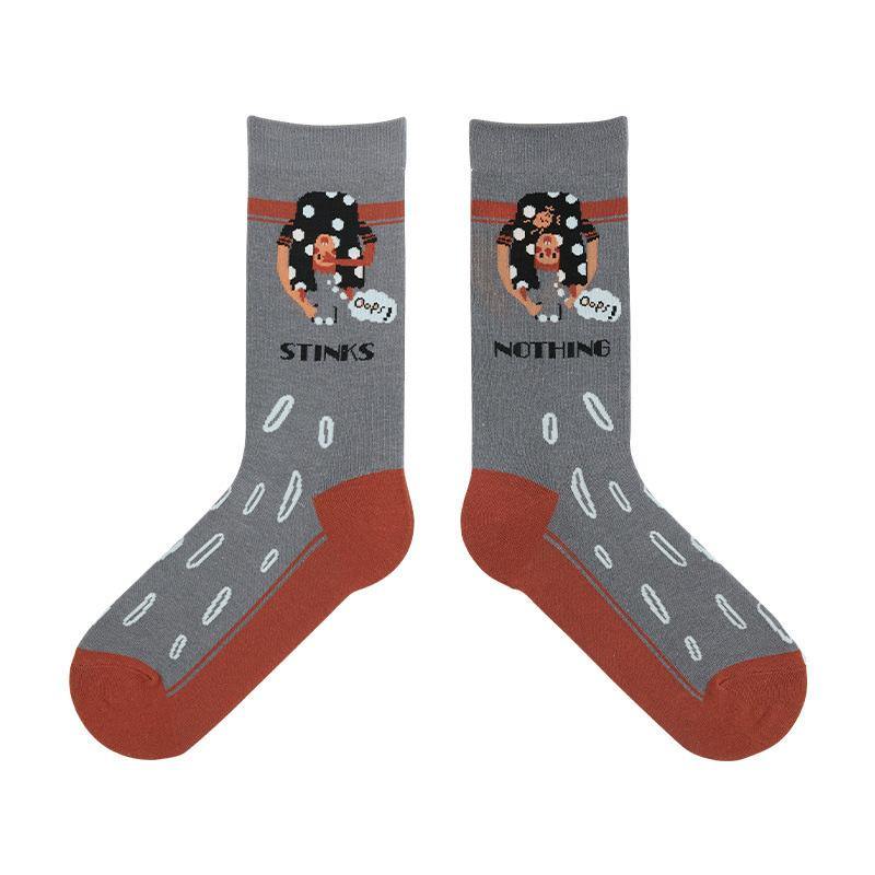 Womens Crew Happy Crazy Funny Socks Cartoon Illustration Sock Set - CHALIER