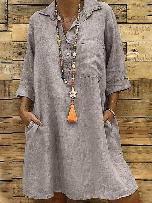 Women's Loose Open Neck Shirt Mini Dress Plus Size Half Sleeve - CHALIER