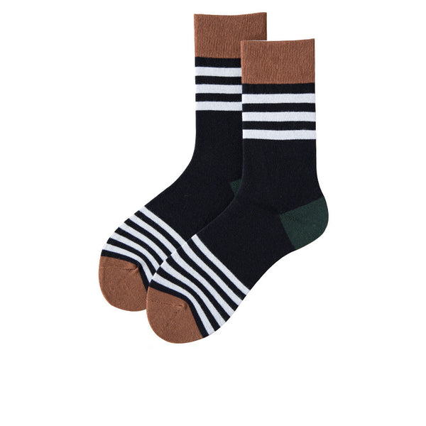 Chalier Mens Casual Crew Street Hip-hop Couple White Stripe Socks