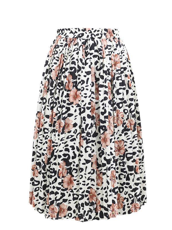 Women's Printed Chiffon Pleated Skirt Plus Size Midi Skirts - CHALIER