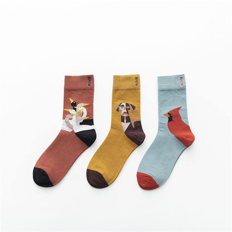 Unisex Painting Style Men Socks Cotton Harajuku Colorful Full Socks Couple Funny Casual Cotton Socks 3 Pairs - CHALIER