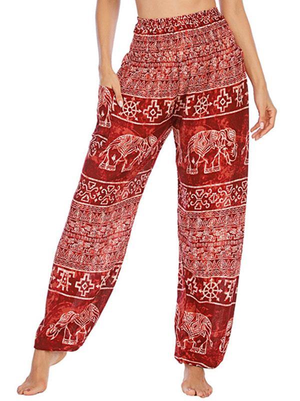 Women's Casual Printed Long Soft Bloomer Pants High Waist Yoga - CHALIER