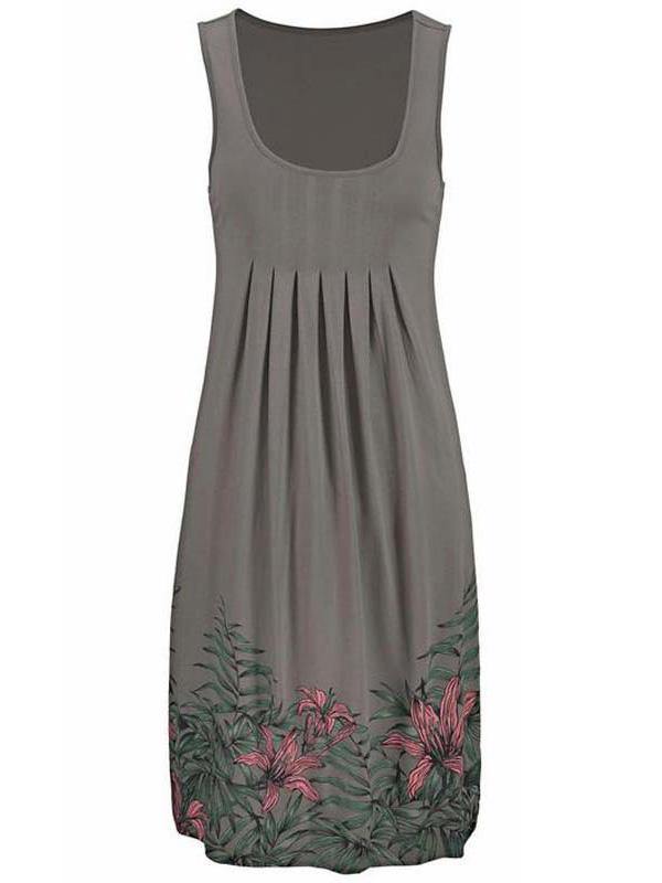 Women's Floral Print Polka Dots Sleeveness Crew-neck Vest Dress Holiday Plus Size - CHALIER