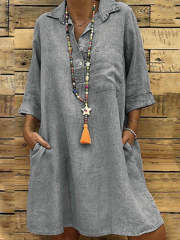 Women's Loose Open Neck Shirt Mini Dress Plus Size Half Sleeve - CHALIER