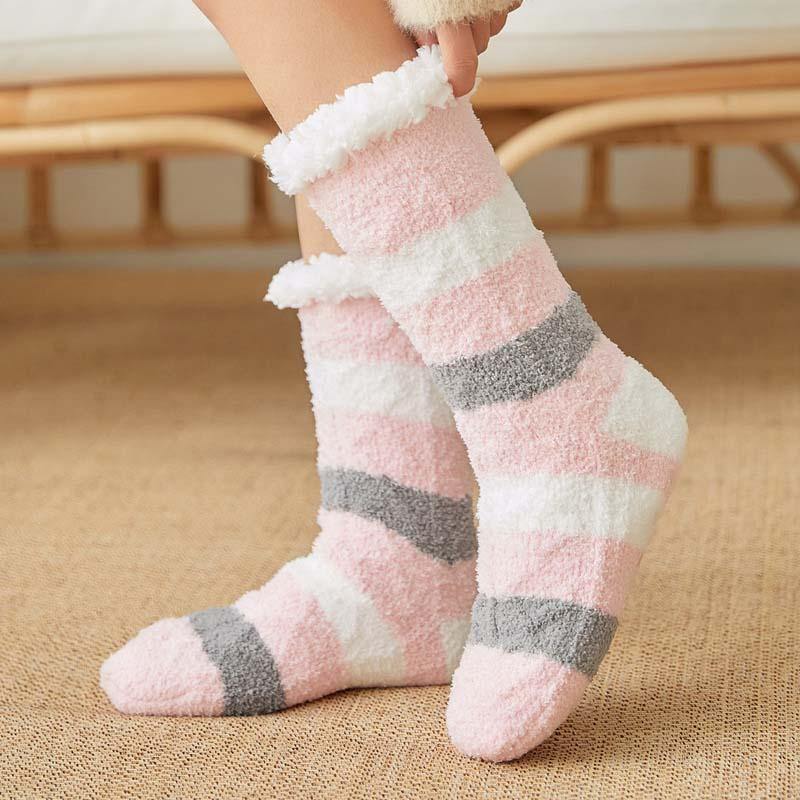 Womens Winter Super Warm Slipper Fuzzy Cozy Socks Family Non-Slip Grip Socks 2 Pairs Socks Set - CHALIER