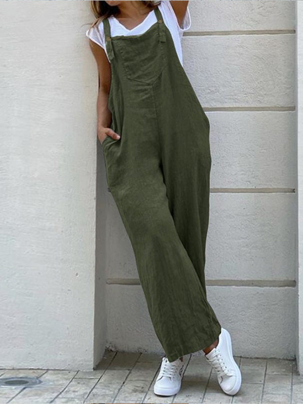 Women's Casual Linen Jumpsuit Solid Color Pants Overalls Plus Size