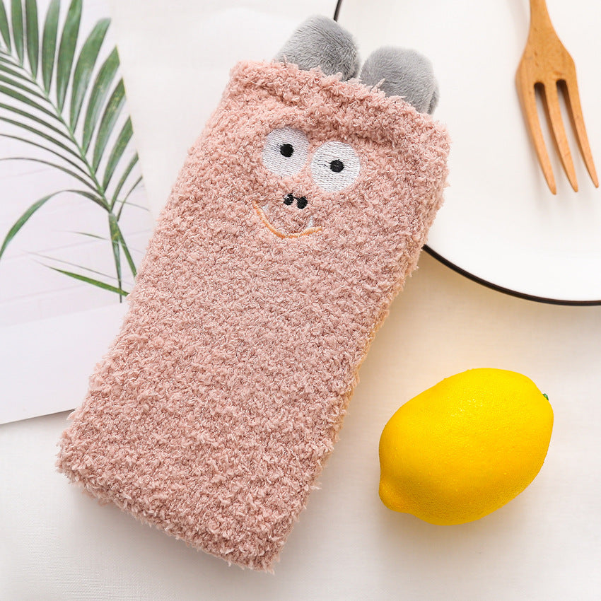 Womens Winter Warm Fuzzy Slipper Socks Cute Animals Socks Set 5 Pairs