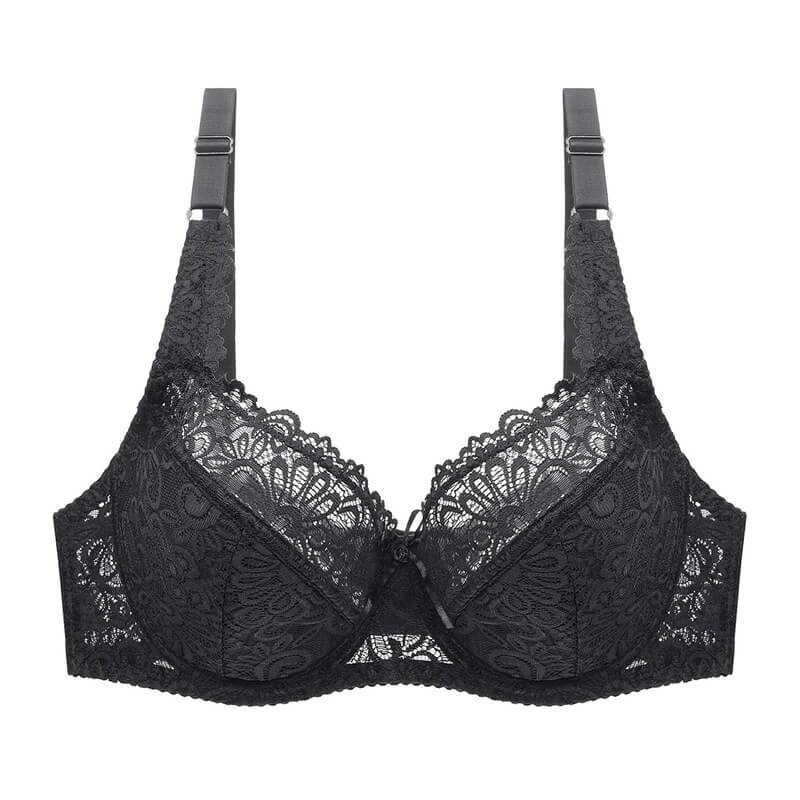 Women's Plus Size Bra Lightweight Underwire Lace Floral Unpadded Bra - CHALIER