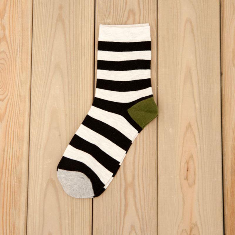 Mens Casual Crew Cotton Socks Stripes Pattern Socks Set 5 Pairs - CHALIER