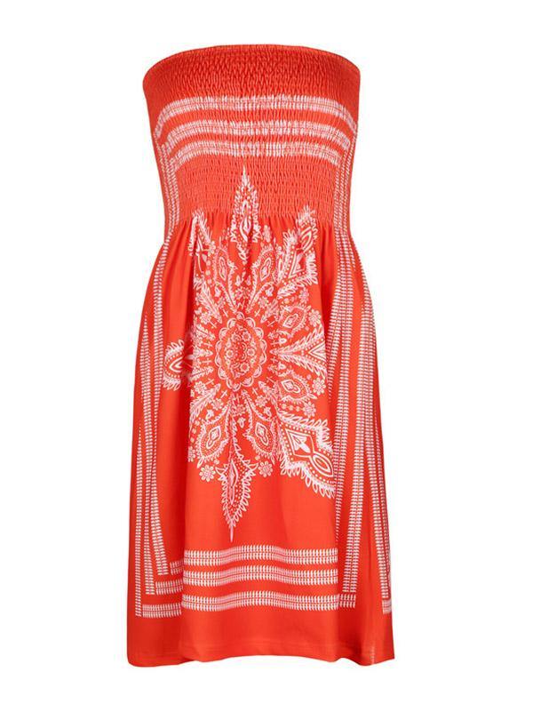 Women's Floral Print Strapless Tube Mini Dress Holiday - CHALIER