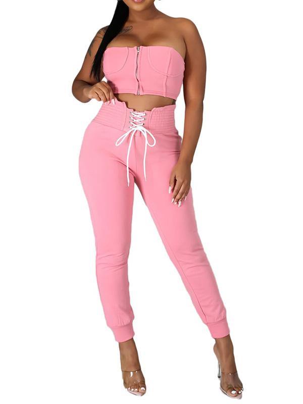 Women's Casual Sexy Strapless Tops and Pants Outfit Two Piece Set - CHALIER
