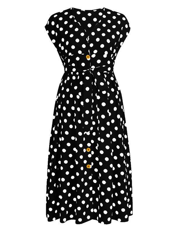 Women's Plus Size V-Neck Polka Dot A-line Dress - CHALIER