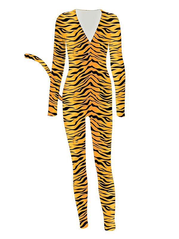 Women's Sexy V-neck Animal PrintS Long-sleeved Tail Jumpsuits - CHALIER