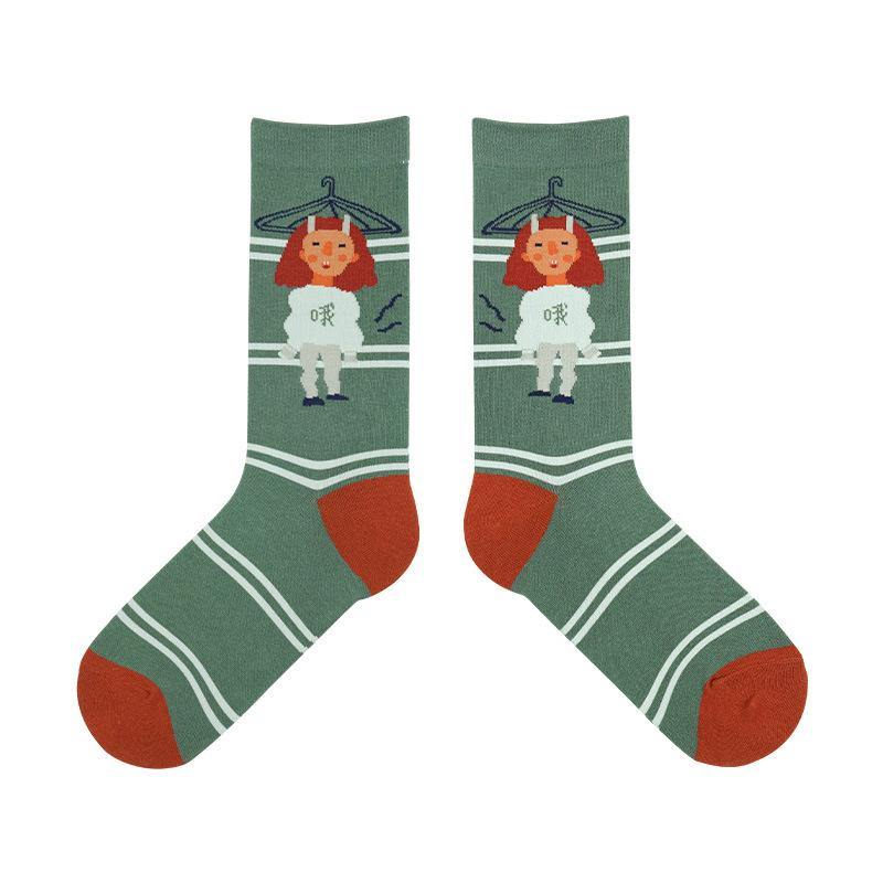 Womens Crew Happy Crazy Funny Socks Cartoon Illustration Sock Set - CHALIER