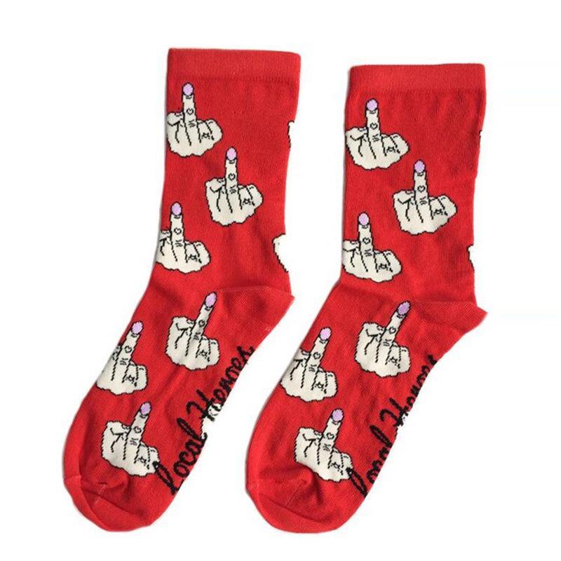 Womens Casual Funny Crazy Crew Socks Middle Finger Novelty Hip-hop Socks - CHALIER