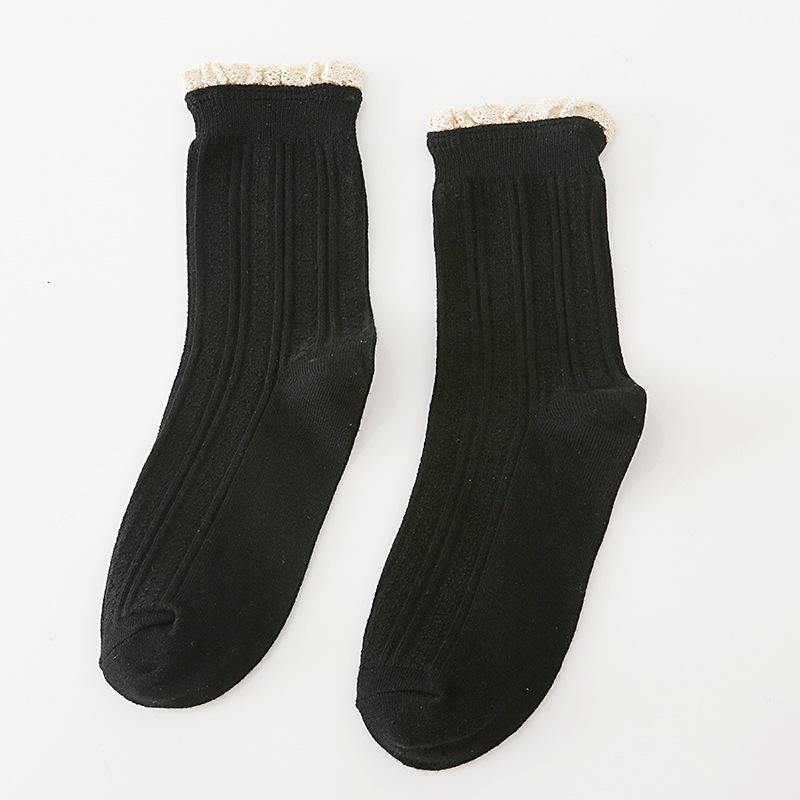 Women's Vintage Dress Socks Ruffle Frilly Cute Rayon Lace Trim Socks - CHALIER