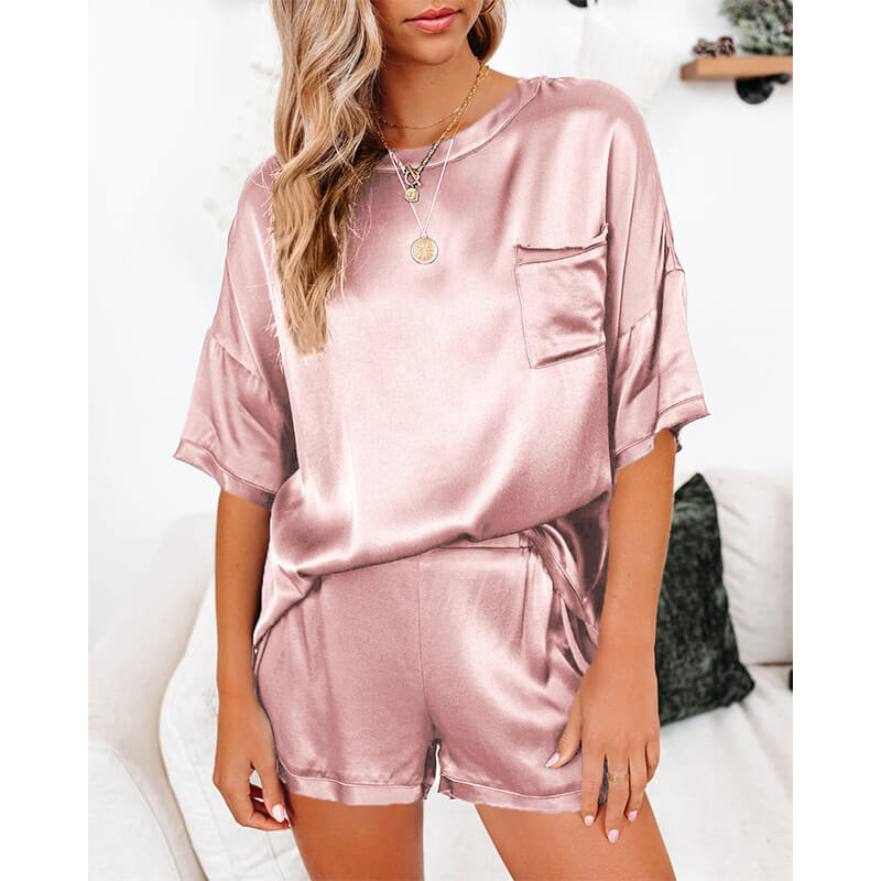 Women's Sleepwear Shorts Set 1/2 Sleeve Scoop Neck Pajamas Solid Color Nightwear