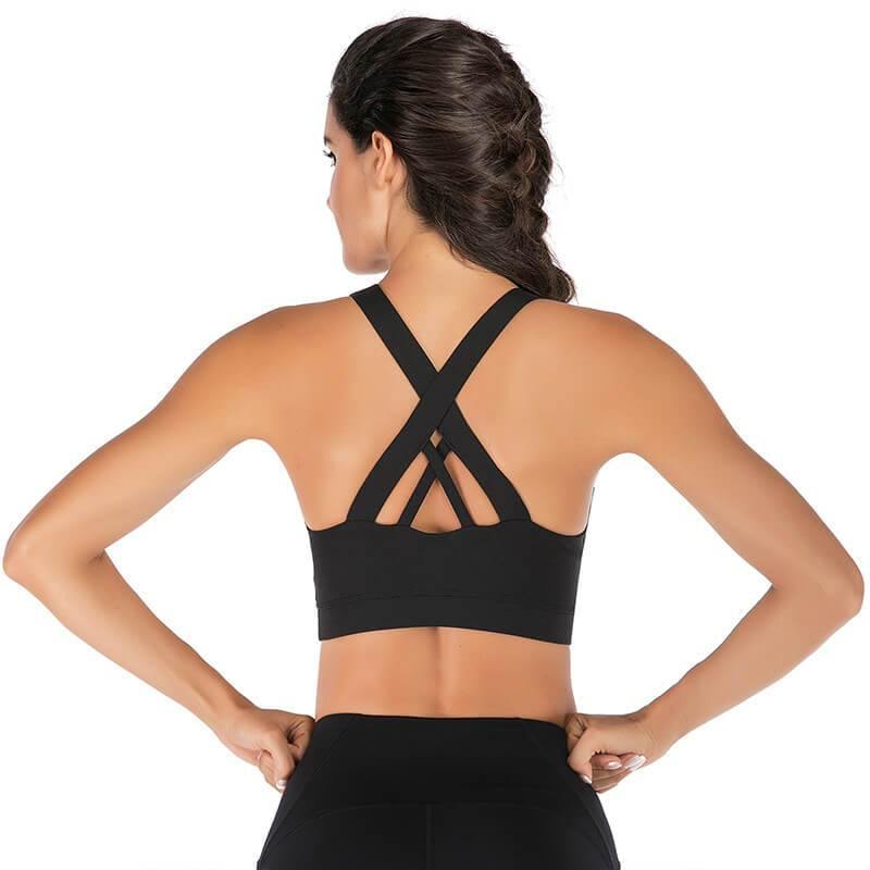 Sports Bra for Women Medium Support Criss-Cross Back Padded Yoga Bra with Removable Cups - CHALIER