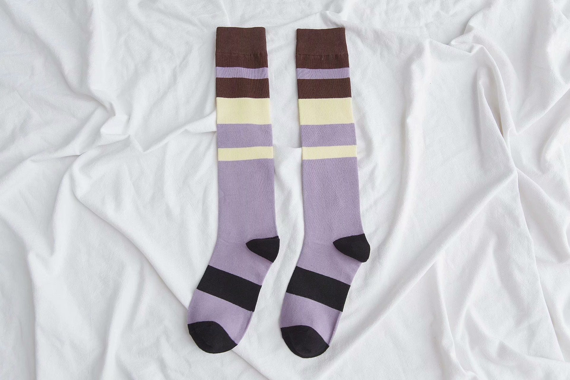 Womens Calf Socks Medium Stockings Contrast Color Knee-length Cotton Socks