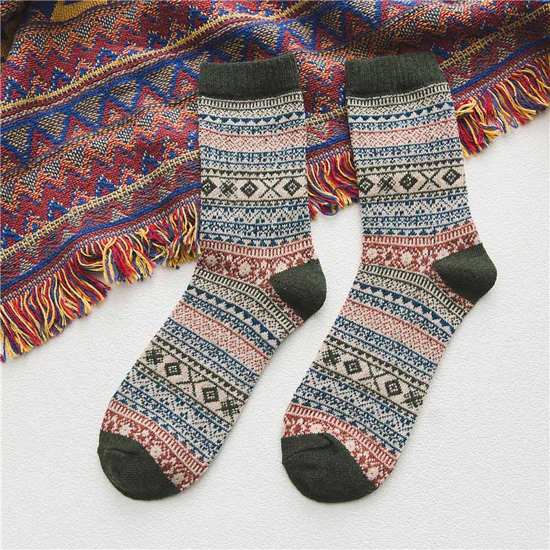 Mens Winter Socks Warm Vintage Exotic Knitted Socks 5 Pairs Gift