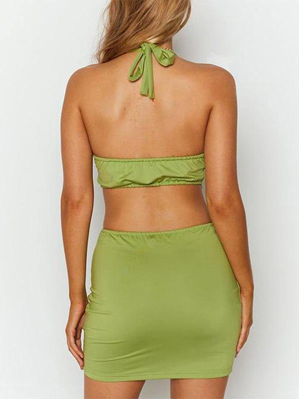 Sexy Tight Sleeveless Halter Bodycon Mini Backless Dress - CHALIER