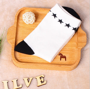 Womens Black and White Short Star Casual Socks 3 Pairs Stripes