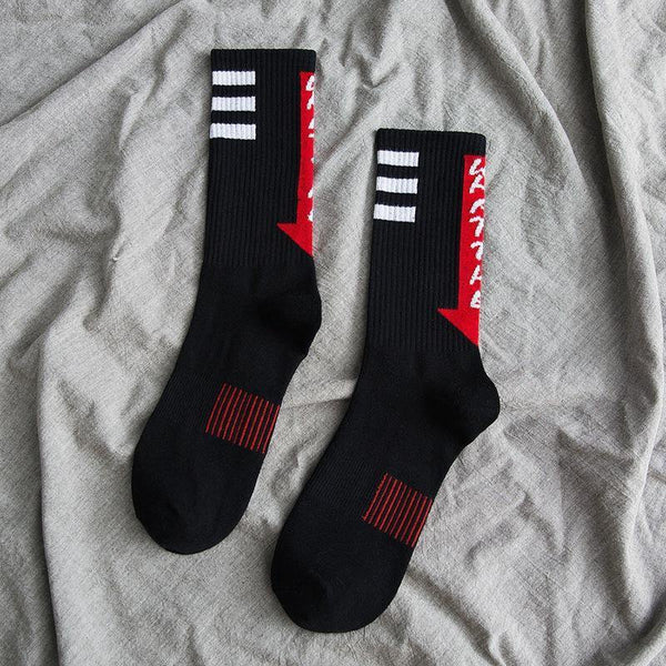 Chalier Men Athletic Socks Hip Hop Style Black with Arrows - CHALIER