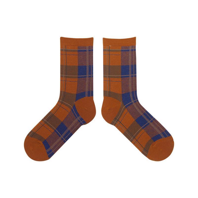 Womens Crew Happy Crazy Vintage Socks British Checkered Pattern Cartoon Sock Set - CHALIER