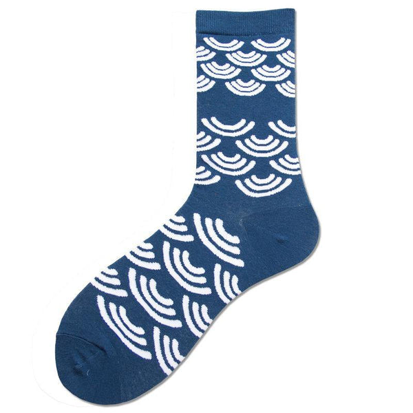 Chalier Men Socks British Style Geometric Pattern Navy Blue - CHALIER