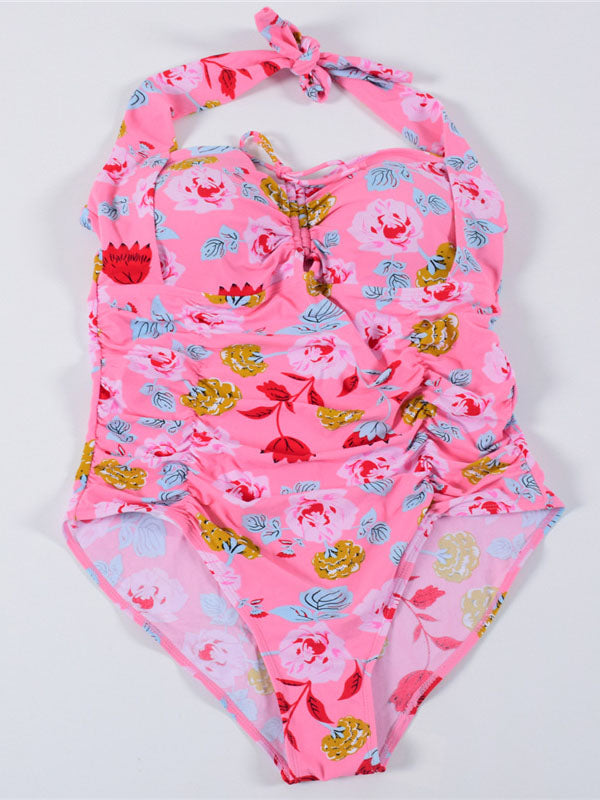 Women's Plus Size Swimsuits Floral Print Halter One Piece