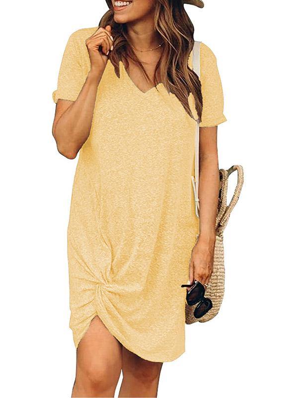 Women's Oversized Loose Basic T-shirt V-Neck Short Sleeve Dress Plus Size - CHALIER